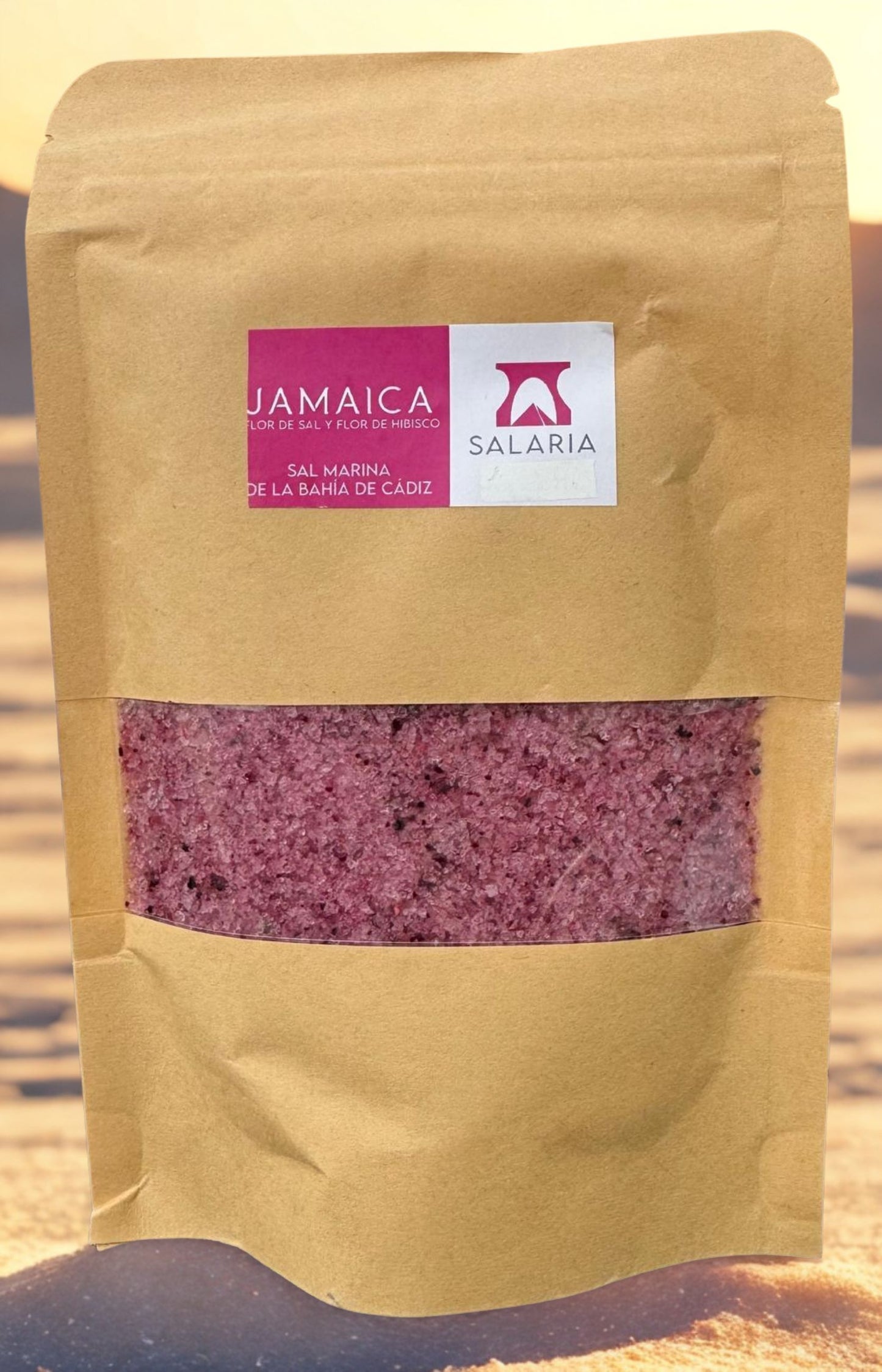 Flor de Jamaica. Flor de sal con flor de hibisco, artesanal y natural sin refinar.